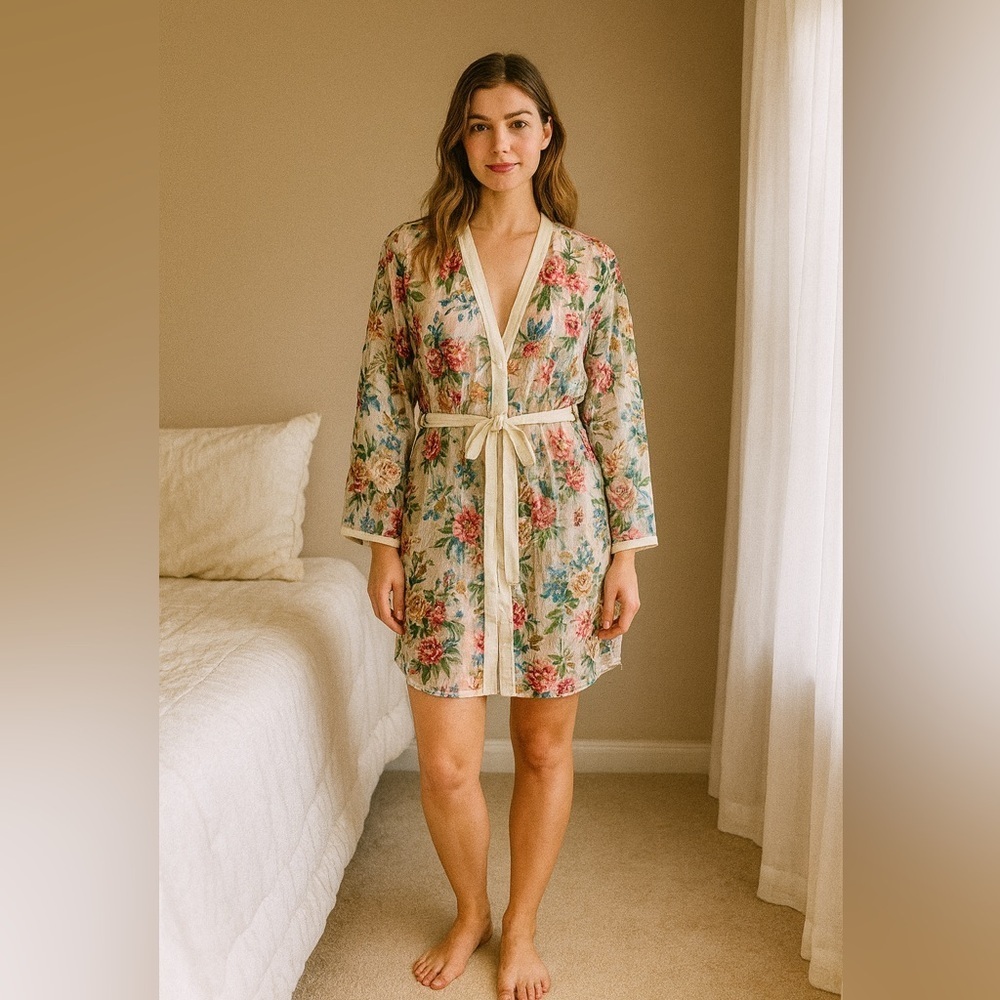Victoria’s Secret Sheer Floral Stripe Sleep Shirt (Gold Label, Size M/L)